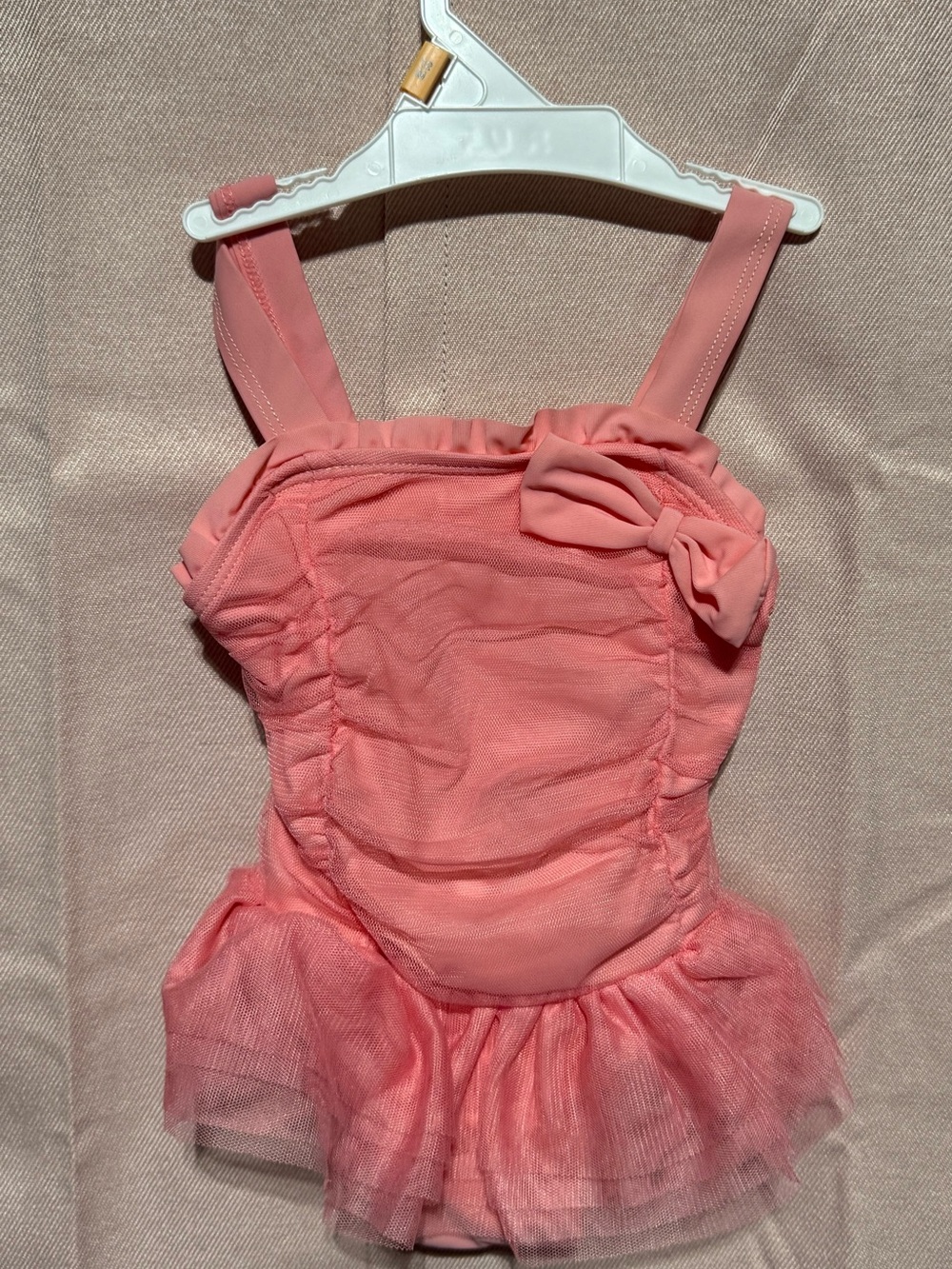 Koala Kids Girls‎ Pink Tutu One-Piece Swimsuit Bow Ruched Mesh 12M NWT